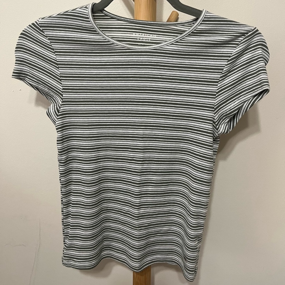 Green & White Striped Baby Tee - American Eagle